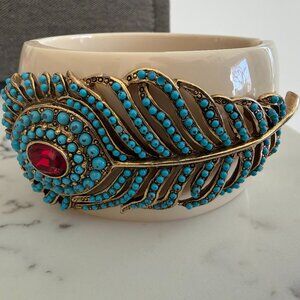 Kenneth Jay Lane Turquoise Feather Statement Cuff – Bold Vintage Glam